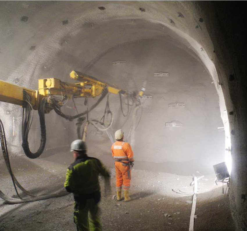 Sprayed concrete lining applied to tunnel